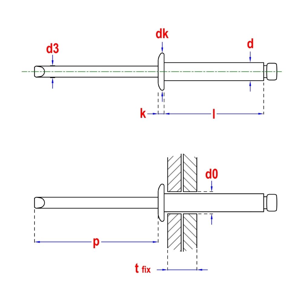 Popnagels Aluminium/staal 4,0 x 8mm | FixMasters Popnagels Aluminium/staal 4,0 x 8mm | FixMasters