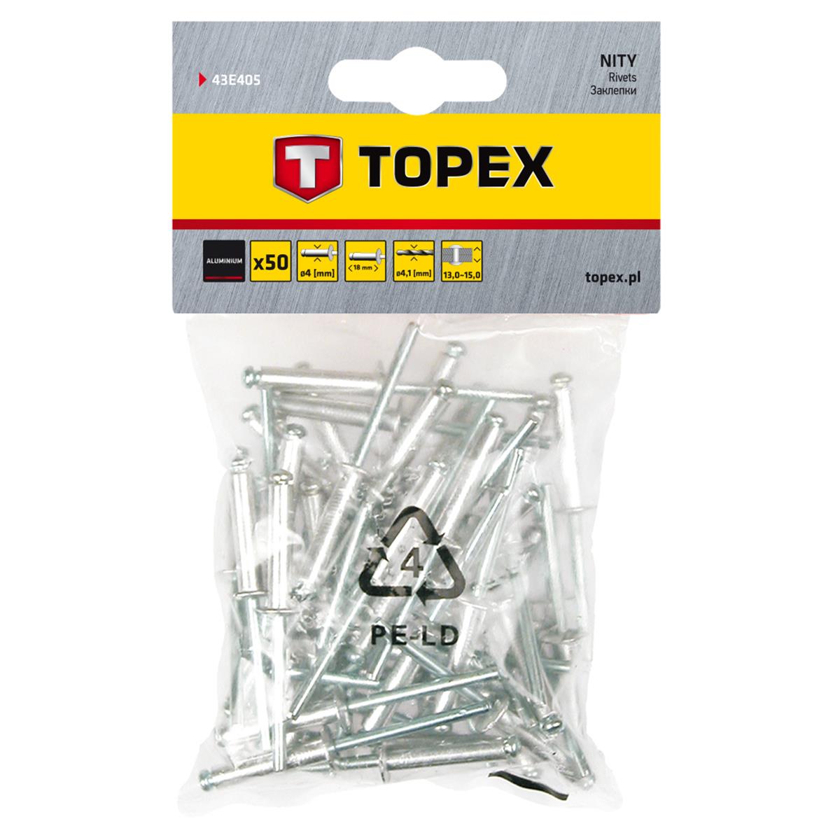 Topex - Popnagels - 4,0 x 18mm (50 stuks) Topex - Popnagels - 4,0 x 18mm (50 stuks)