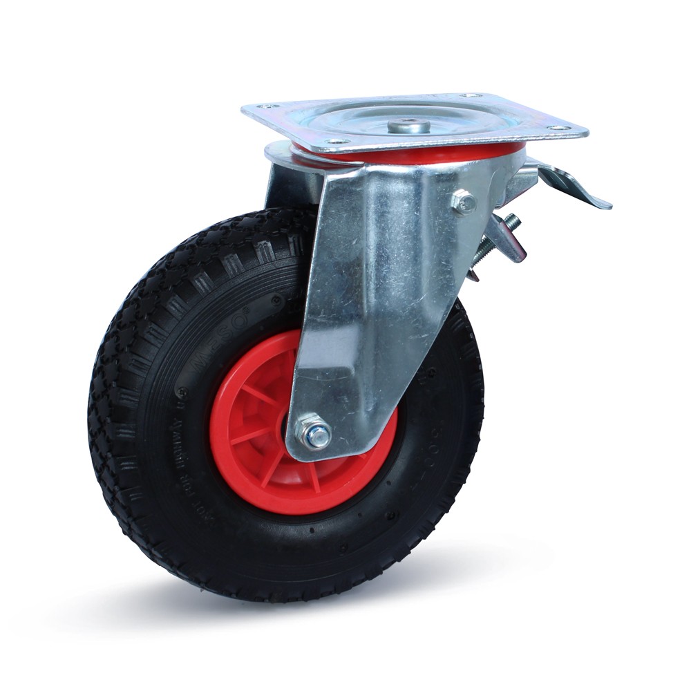 Zwenkwiel geremd 260mm - Luchtband - Versterkte bevestigingsplaat - 125kg Zwenkwiel geremd 260mm - Luchtband - Versterkte bevestigingsplaat - 125kg