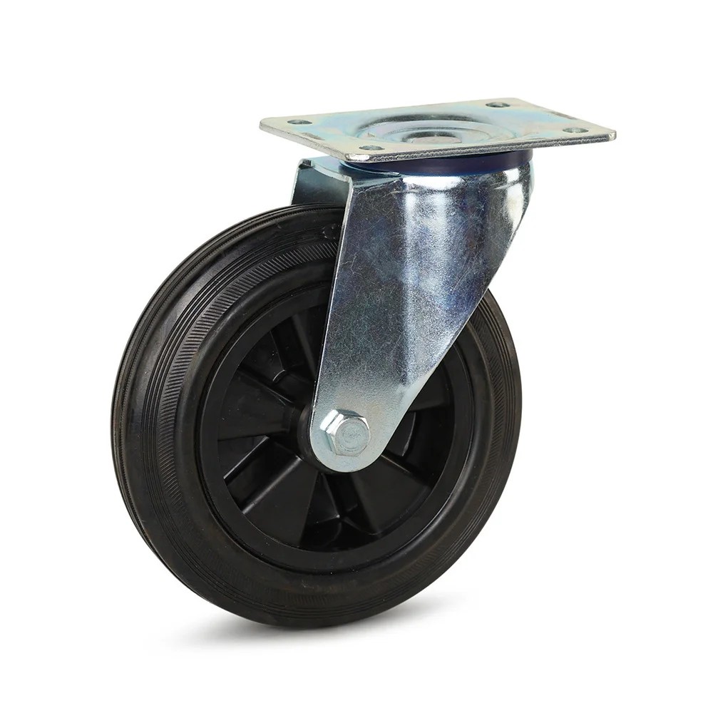Rubber zwenkwiel met topplaat - 200mm - 200kg Rubber zwenkwiel met topplaat - 200mm - 200kg