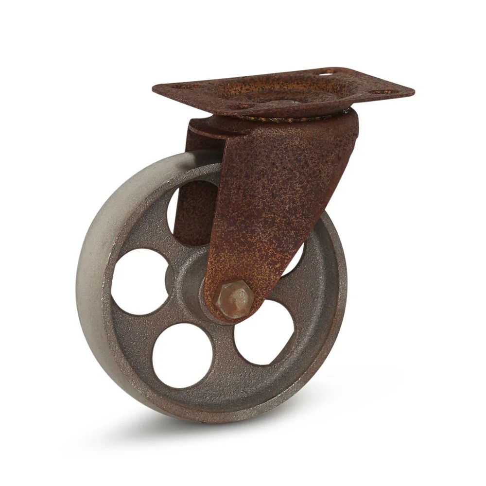 Vintage zwenkwiel met montageplaat - Onbehandeld staal - 125mm - 100kg Vintage zwenkwiel met montageplaat - Onbehandeld staal - 125mm - 100kg