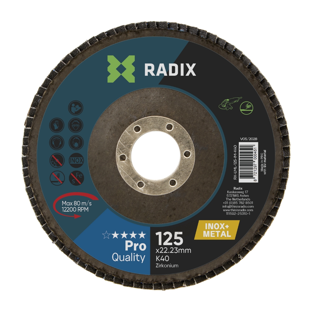 Radix Lamellenschijf Inox & Metaal 125 x 22,23 mm K40 Polijstschijf Radix Lamellenschijf Inox & Metaal 125 x 22,23 mm K40 Polijstschijf