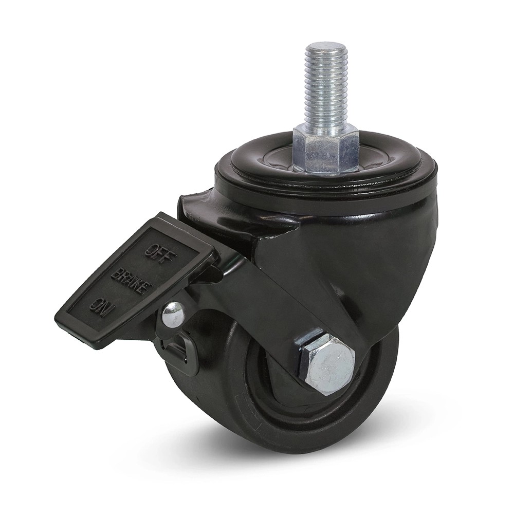 Zwart nylon zwaarlast zwenkwiel geremd met schroefdraad - 75mm - 600kg Zwart nylon zwaarlast zwenkwiel geremd met schroefdraad - 75mm - 600kg