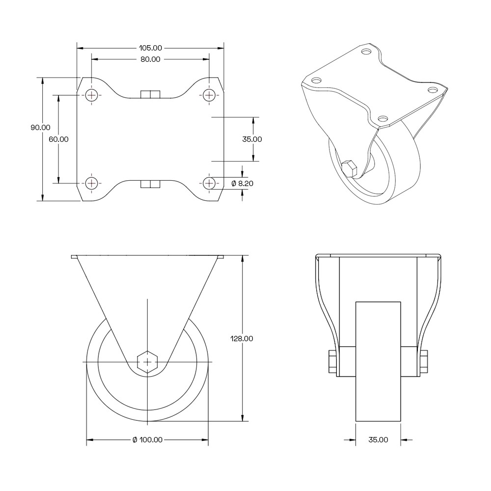 RVS Bokwiel met Nylon Band - Ø100mm - 180kg Draagkracht RVS Bokwiel met Nylon Band - Ø100mm - 180kg Draagkracht