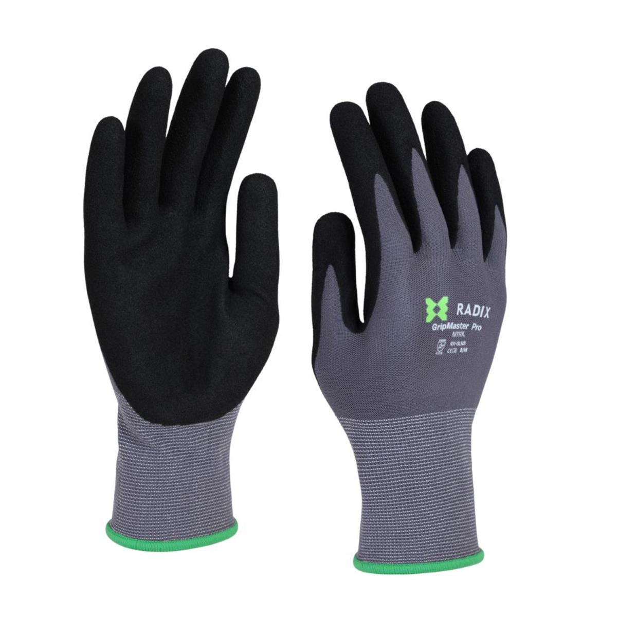 Radix GripMaster Pro - Werkhandschoenen - Nitril Micro Foam Sandy - Black/Grey - M8 / M