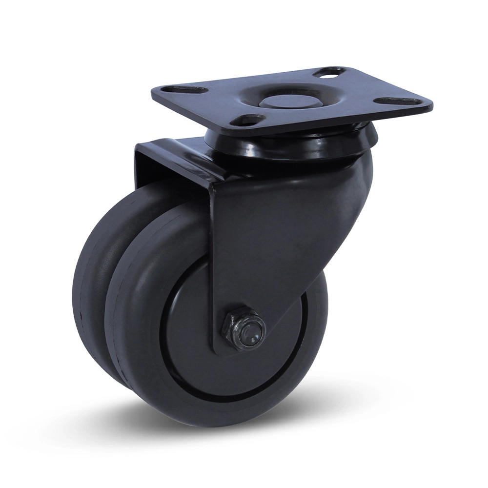 Zwart dubbel zwenkwiel met topplaat - 75mm - 150kg Zwart dubbel zwenkwiel met topplaat - 75mm - 150kg
