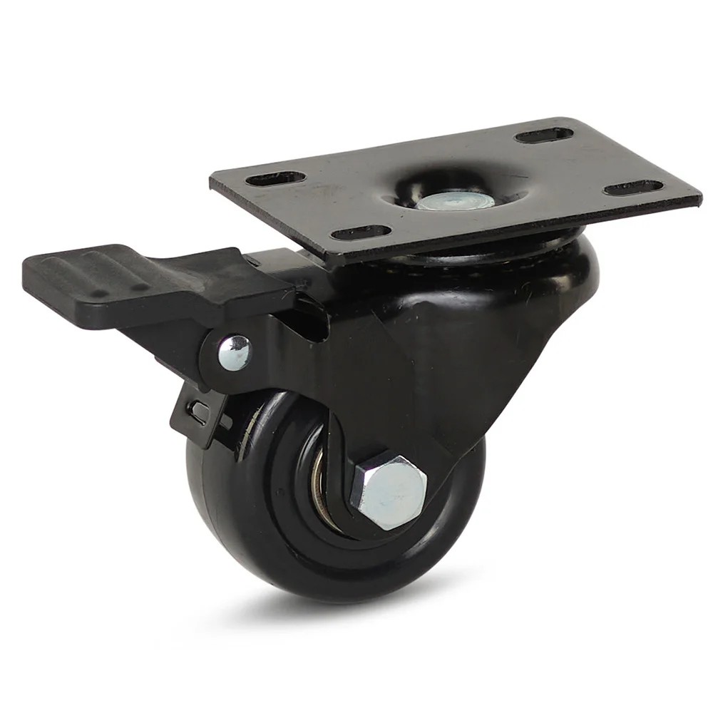 Zwart nylon zwenkwiel geremd met topplaat - 50mm - 150kg