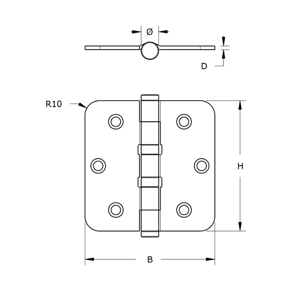 Kogellagerscharnier 76x76mm - Ronde hoeken - Verzinkt staal - Vaste pen