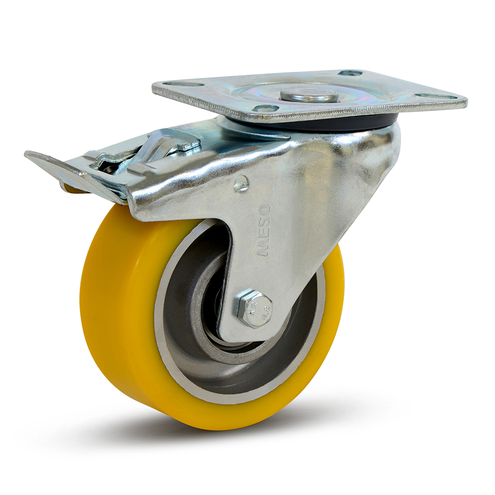 Zwenkwiel PU geremd topplaat - 100mm - 350kg draagkracht