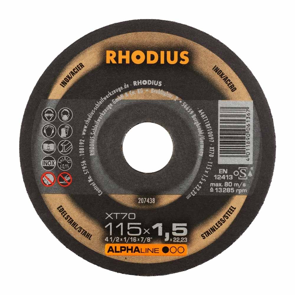 Rhodius - Doorslijpschijf voor inox - Core - 115 x 1,0 x 22,23 mm - XT70 Rhodius - Doorslijpschijf voor inox - Core - 115 x 1,0 x 22,23 mm - XT70