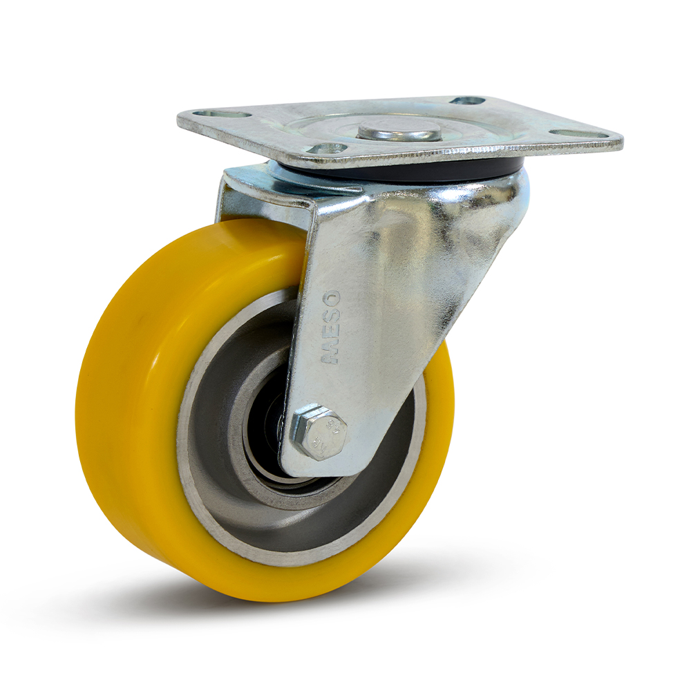 Zwenkwiel polyurethaan met bevestigingsplaat - Ø100mm - 350kg draagkracht Zwenkwiel polyurethaan met bevestigingsplaat - Ø100mm - 350kg draagkracht