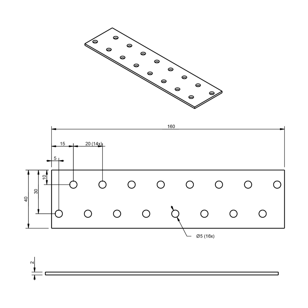 Koppelplaat 40 x 160 x 2 mm verzinkt | FixMasters