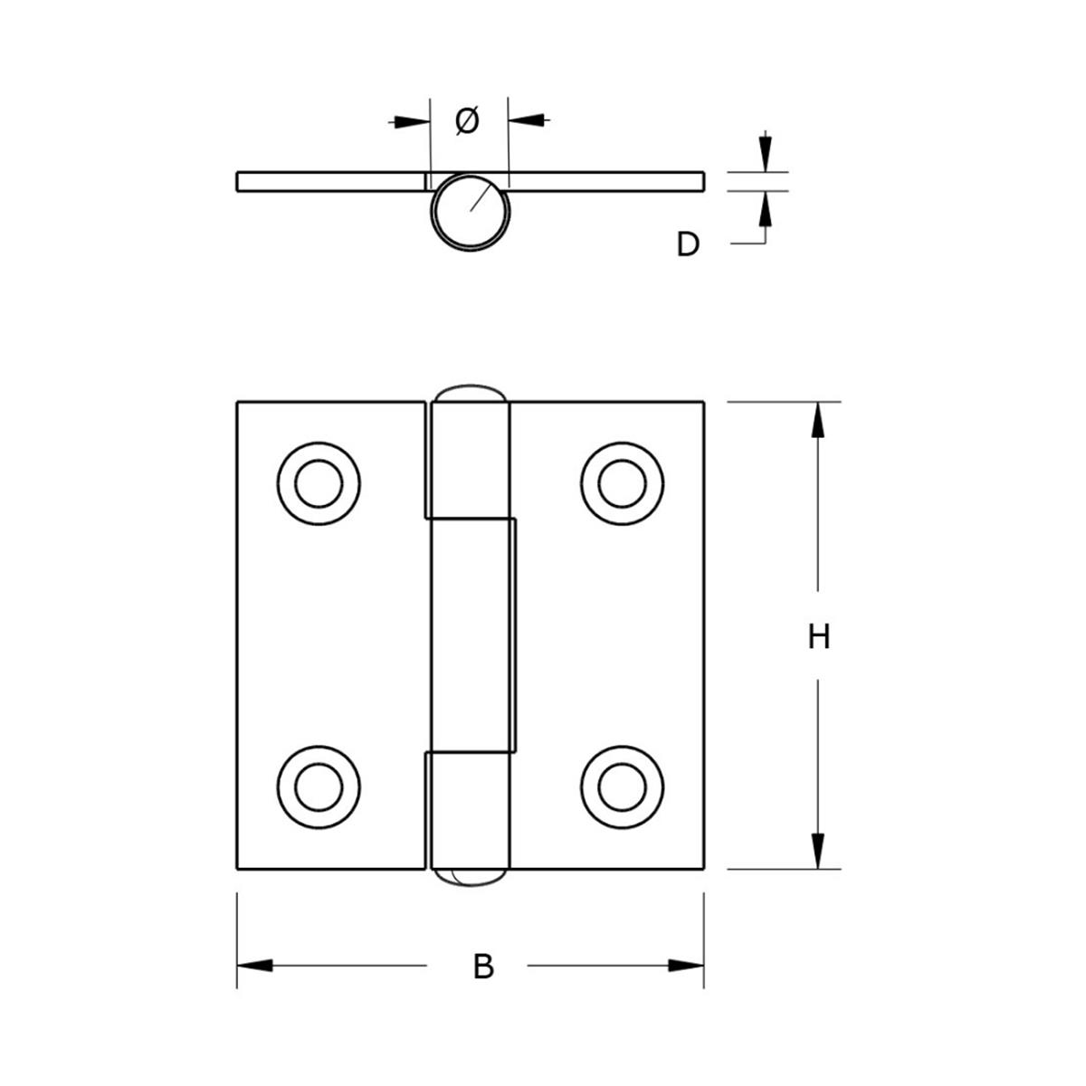 Smalscharnier - 25x22mm - Vaste messing pen - Staal - Verzinkt