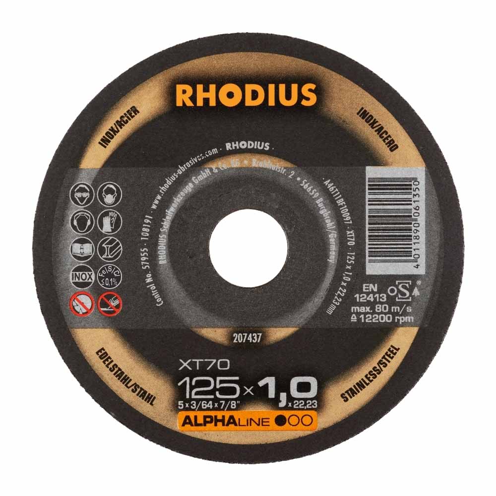 Rhodius - Doorslijpschijf voor inox - Core - 125 x 1,0 x 22,23 mm - XT70 Rhodius - Doorslijpschijf voor inox - Core - 125 x 1,0 x 22,23 mm - XT70