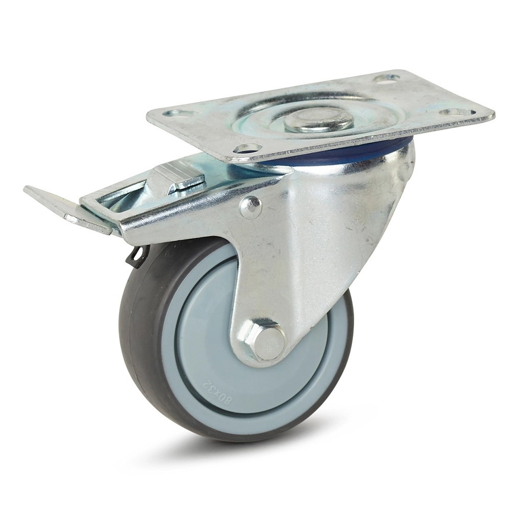 Zwenkwiel met dubbele rem en topplaat - 80mm - 80kg Zwenkwiel met dubbele rem en topplaat - 80mm - 80kg