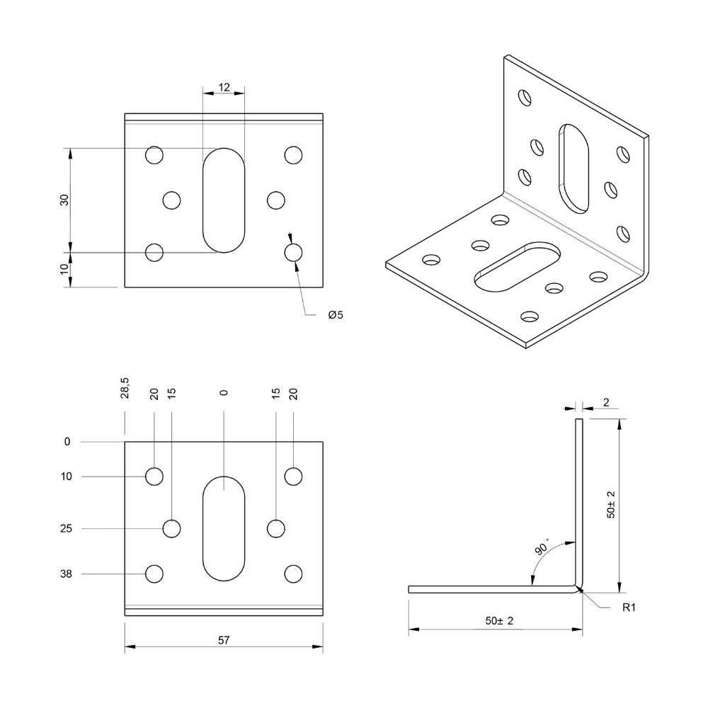 Hoekanker vlak 50 x 50 x 58 x 2.5 mm verzinkt | FixMasters