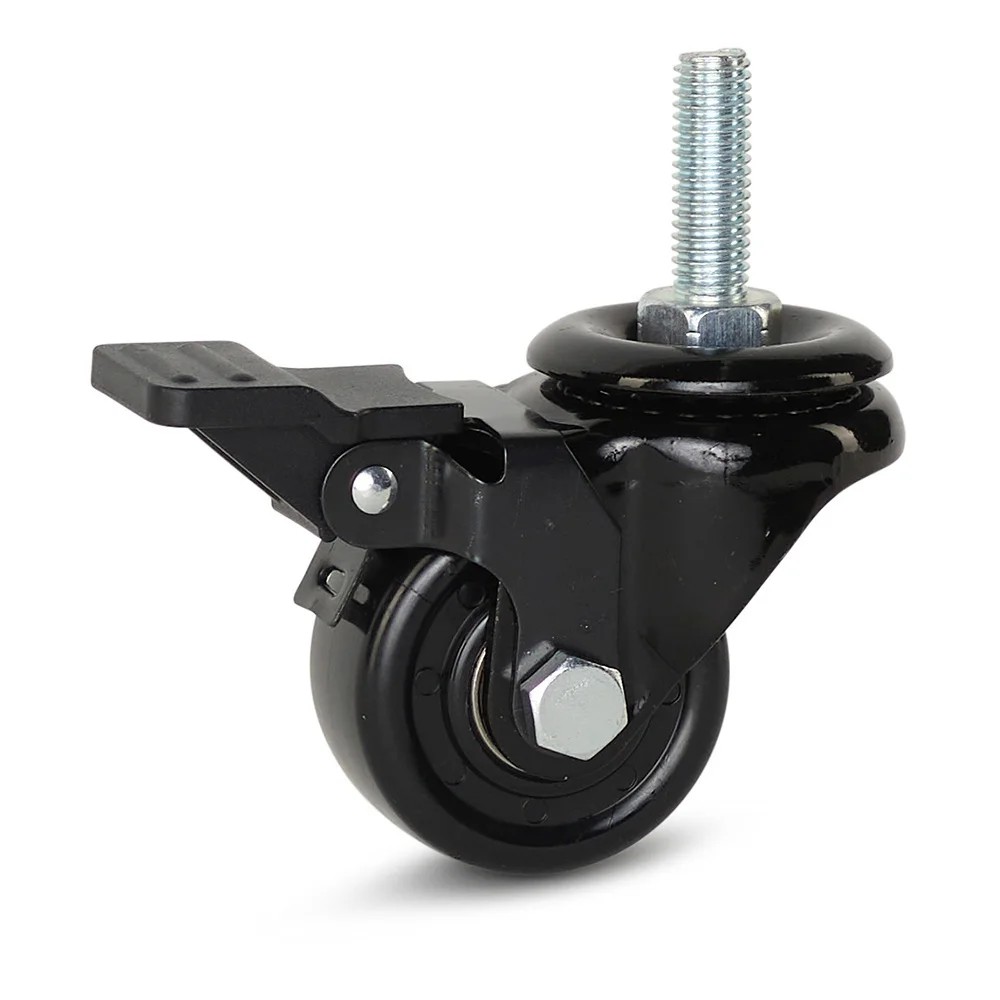 Zwart nylon zwenkwiel geremd met schroefdraad - 50mm - 150kg Zwart nylon zwenkwiel geremd met schroefdraad - 50mm - 150kg