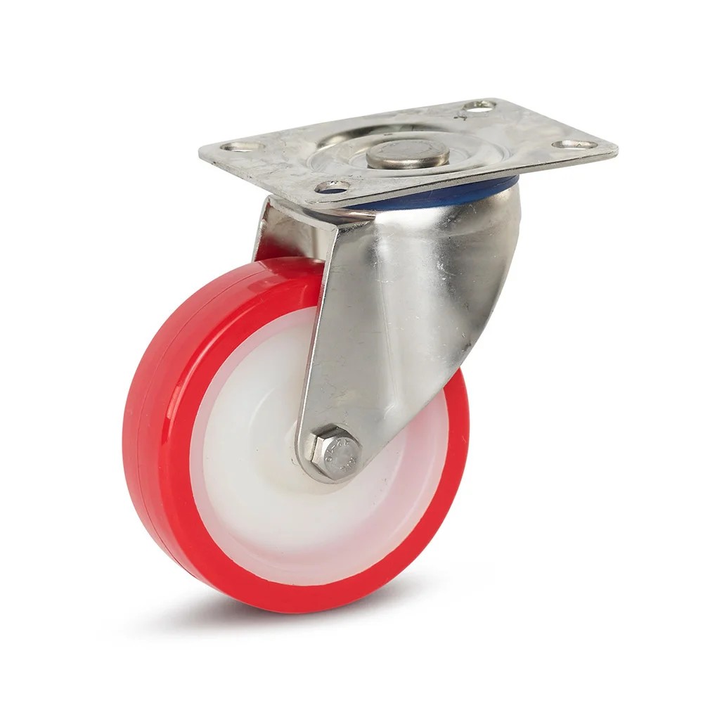 RVS zwenkwiel met PU bandage en topplaat - 100mm - 180kg
