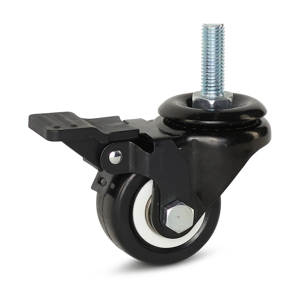 Zwart PU zwenkwiel geremd met schroefdraad - 50mm - 60kg Zwart PU zwenkwiel geremd met schroefdraad - 50mm - 60kg