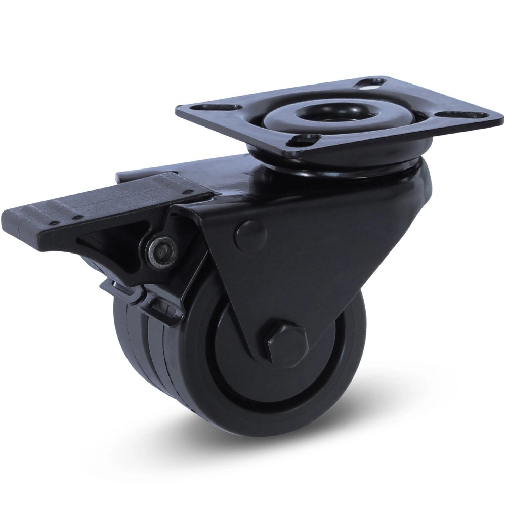 Zwart dubbel zwenkwiel geremd met topplaat - 50mm - 90kg Zwart dubbel zwenkwiel geremd met topplaat - 50mm - 90kg