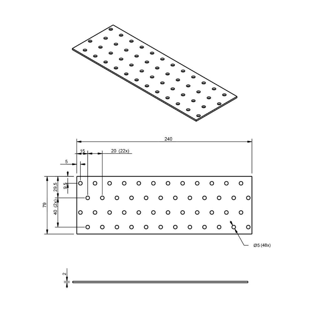 Koppelplaat - 80 x 240 x 2 mm - Verzinkt Koppelplaat - 80 x 240 x 2 mm - Verzinkt