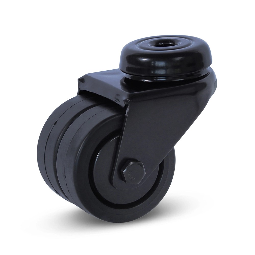 Zwart dubbel zwenkwiel met centraal gat - 50mm - 90kg