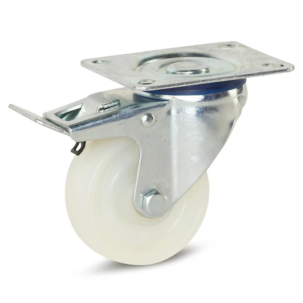 Zwenkwiel nylon geremd - topplaat - Ø80mm - 150kg Zwenkwiel nylon geremd - topplaat - Ø80mm - 150kg