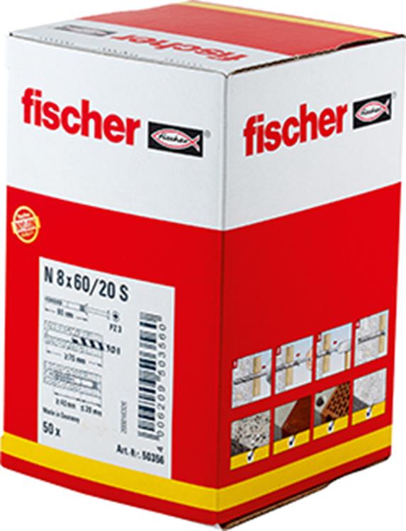 Fischer N-S Slagpluggen 8x60mm - Nagelpluggen (50 stuks)