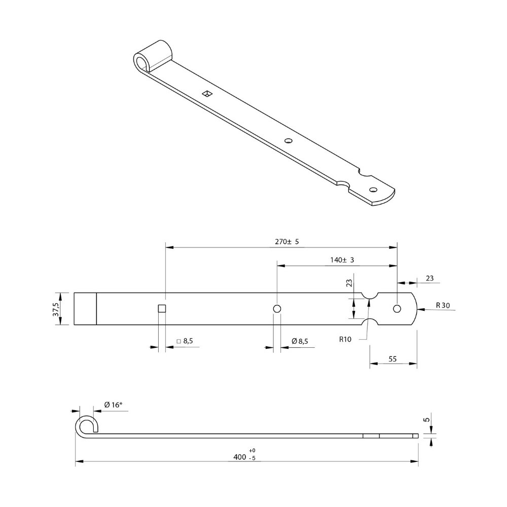Duimheng tbv 16 mm duim 40 cm recht model verzinkt | FixMasters