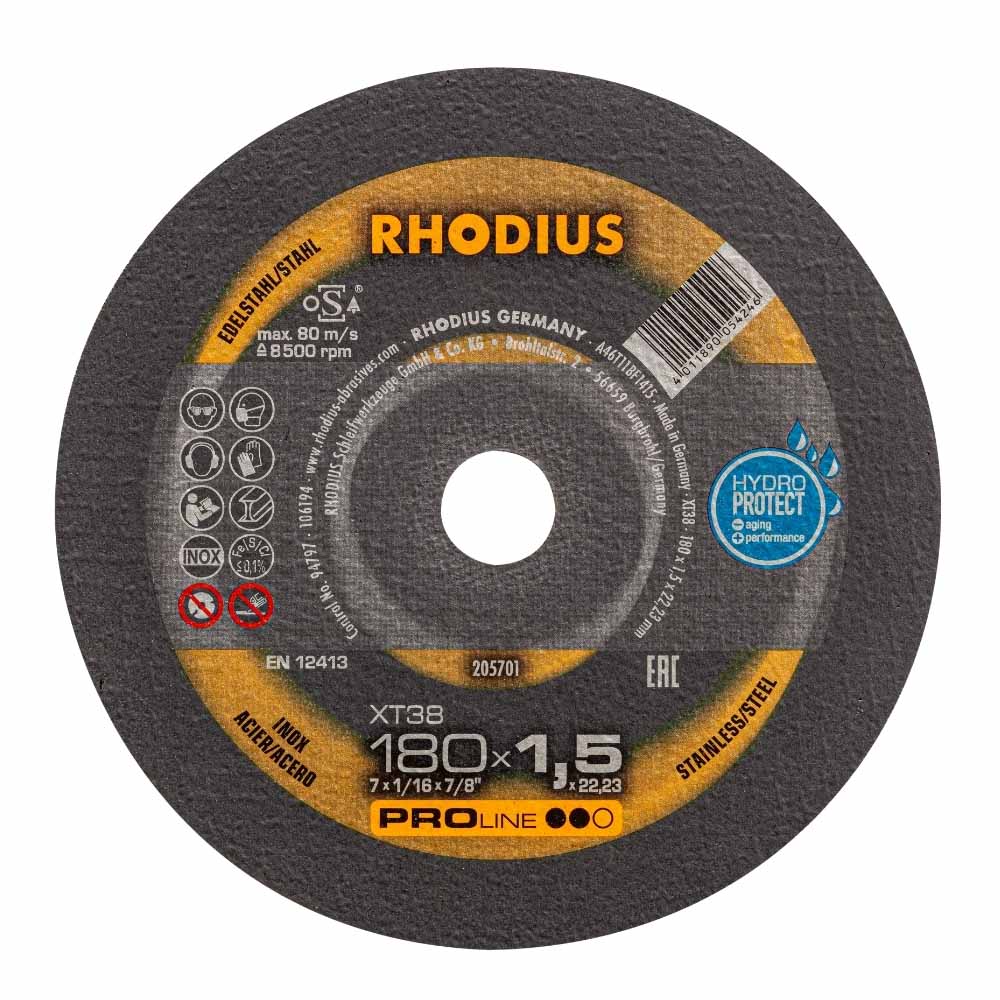 Rhodius XT38 - Doorslijpschijf inox/metaal Pro - 180 x 1,6 x 22,23 mm Rhodius XT38 - Doorslijpschijf inox/metaal Pro - 180 x 1,6 x 22,23 mm
