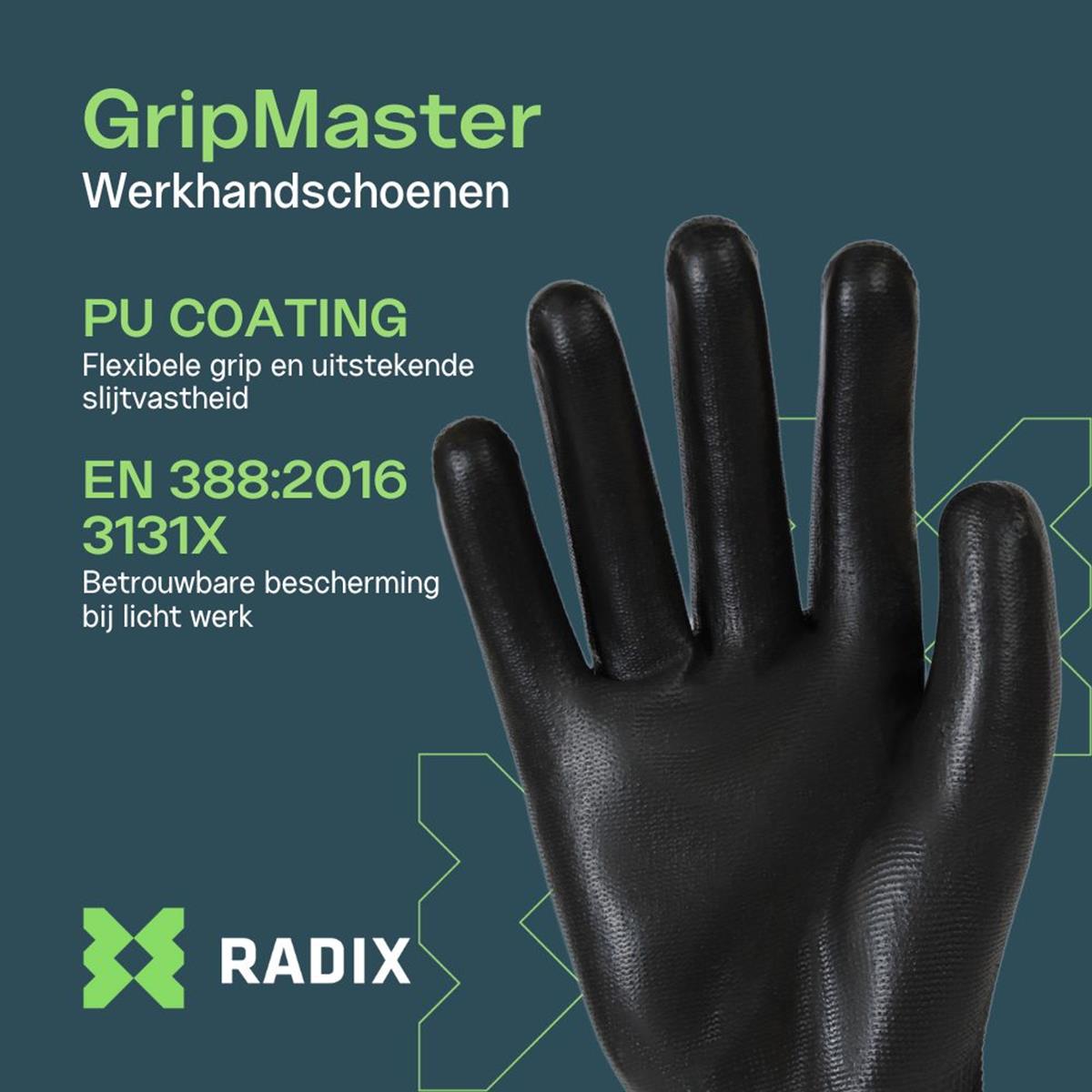 Radix gripmaster werkhandschoenen PU black M9 / l | FixMasters Radix gripmaster werkhandschoenen PU black M9 / l | FixMasters