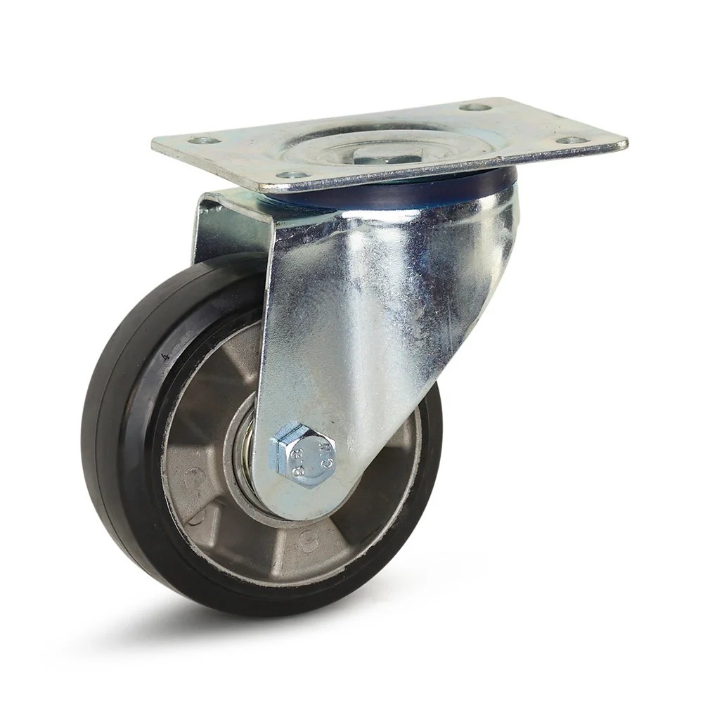 Zwenkwiel zwart elastisch rubber met topplaat - 125mm - 300kg