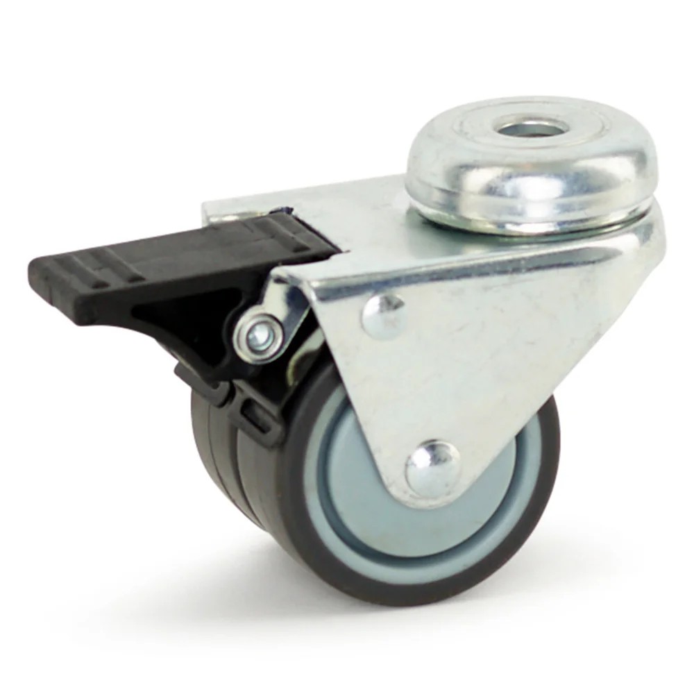 Dubbel zwenkwiel geremd met centraal gat - 50mm - 90kg