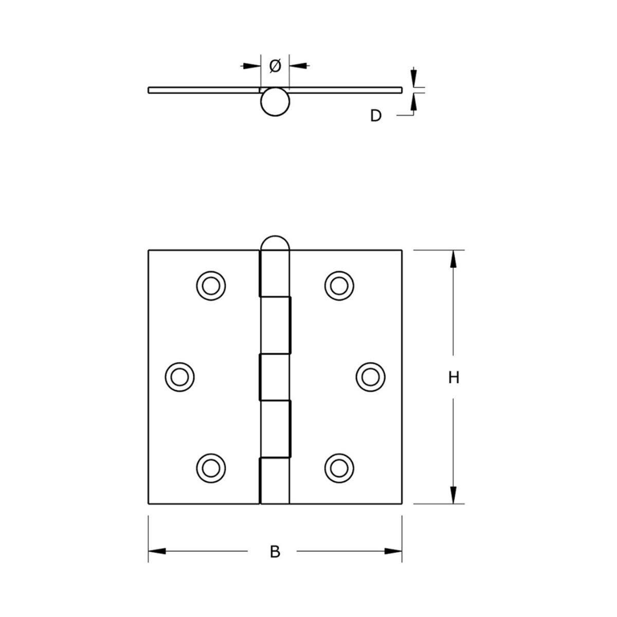 Stalen scharnier rechte hoeken 76x76mm - Losse pen - Zwart gecoat