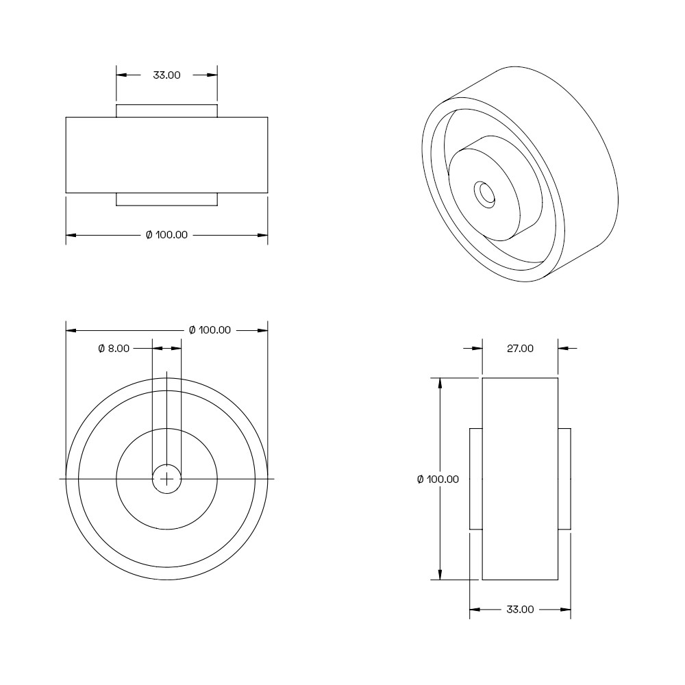 Trolley wiel - 100mm - 100kg draagkracht Trolley wiel - 100mm - 100kg draagkracht