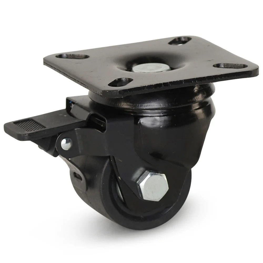 Zwart nylon zwaarlast zwenkwiel geremd met topplaat - 50mm - 300kg