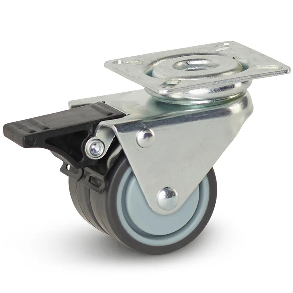 Dubbel zwenkwiel geremd met topplaat - 50mm - 90kg Dubbel zwenkwiel geremd met topplaat - 50mm - 90kg