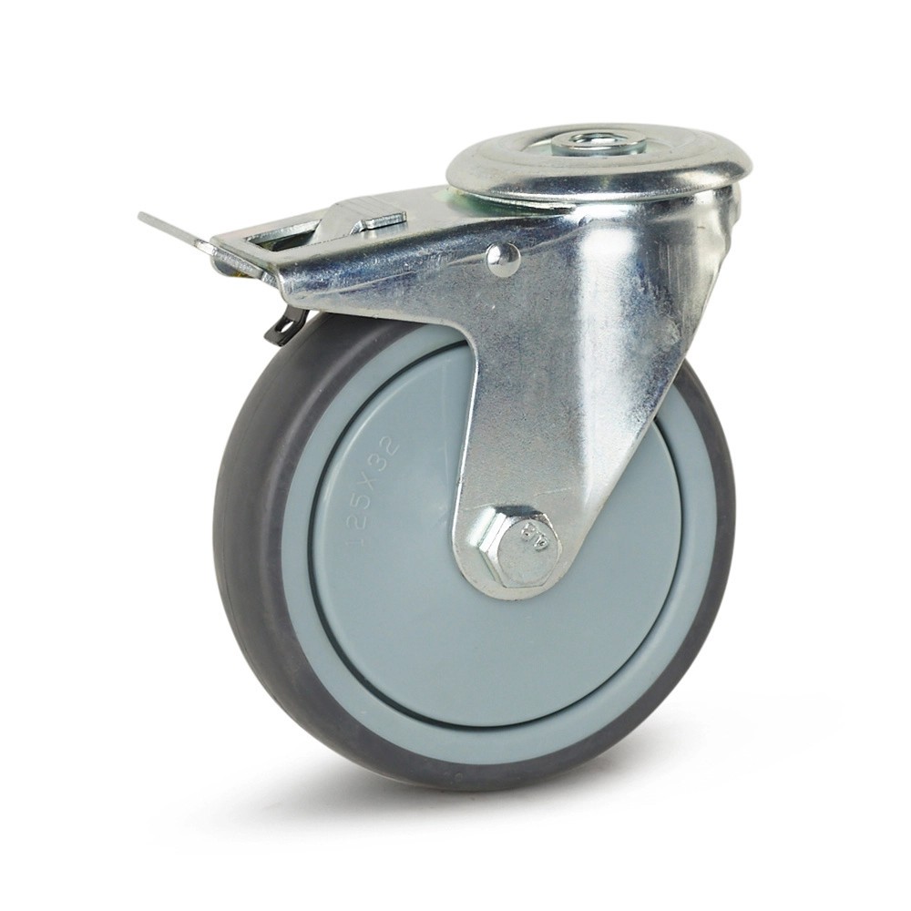 Geremd zwenkwiel apparaten centraal gat - 125mm - 130kg Geremd zwenkwiel apparaten centraal gat - 125mm - 130kg