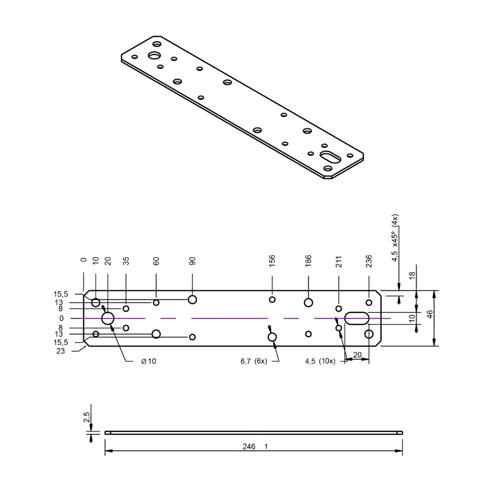 Koppelplaat 250 x 46 x 2 mm verzinkt | FixMasters Koppelplaat 250 x 46 x 2 mm verzinkt | FixMasters
