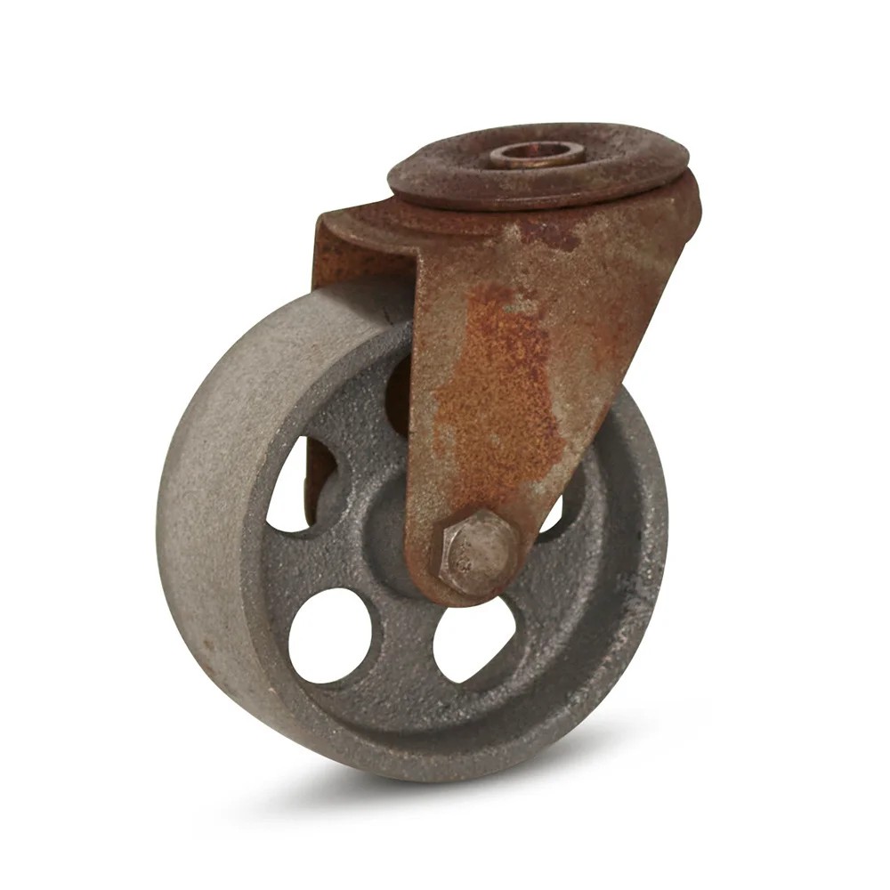 Vintage zwenkwiel gietijzer met centraal bevestigingsgat - 75mm - 80kg Vintage zwenkwiel gietijzer met centraal bevestigingsgat - 75mm - 80kg