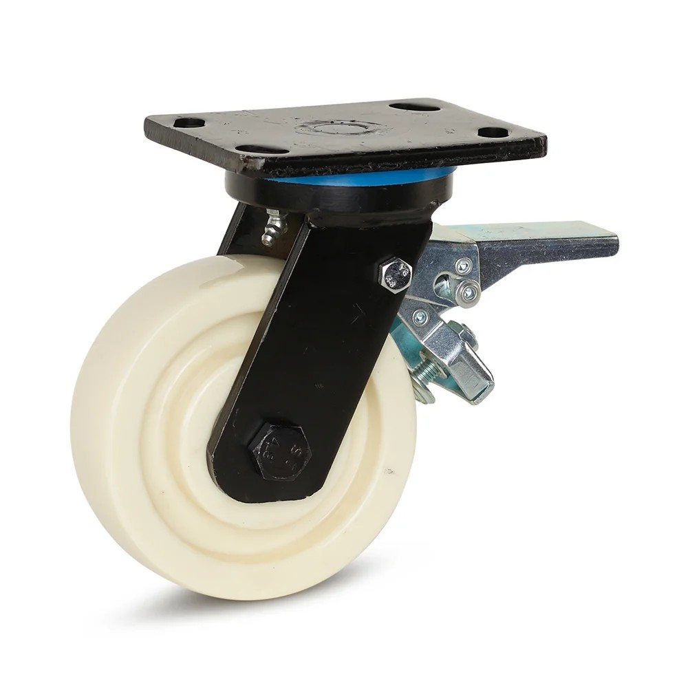 Nylon zwaarlast zwenkwiel met rem en topplaat - Ø150mm - 1.000kg Nylon zwaarlast zwenkwiel met rem en topplaat - Ø150mm - 1.000kg