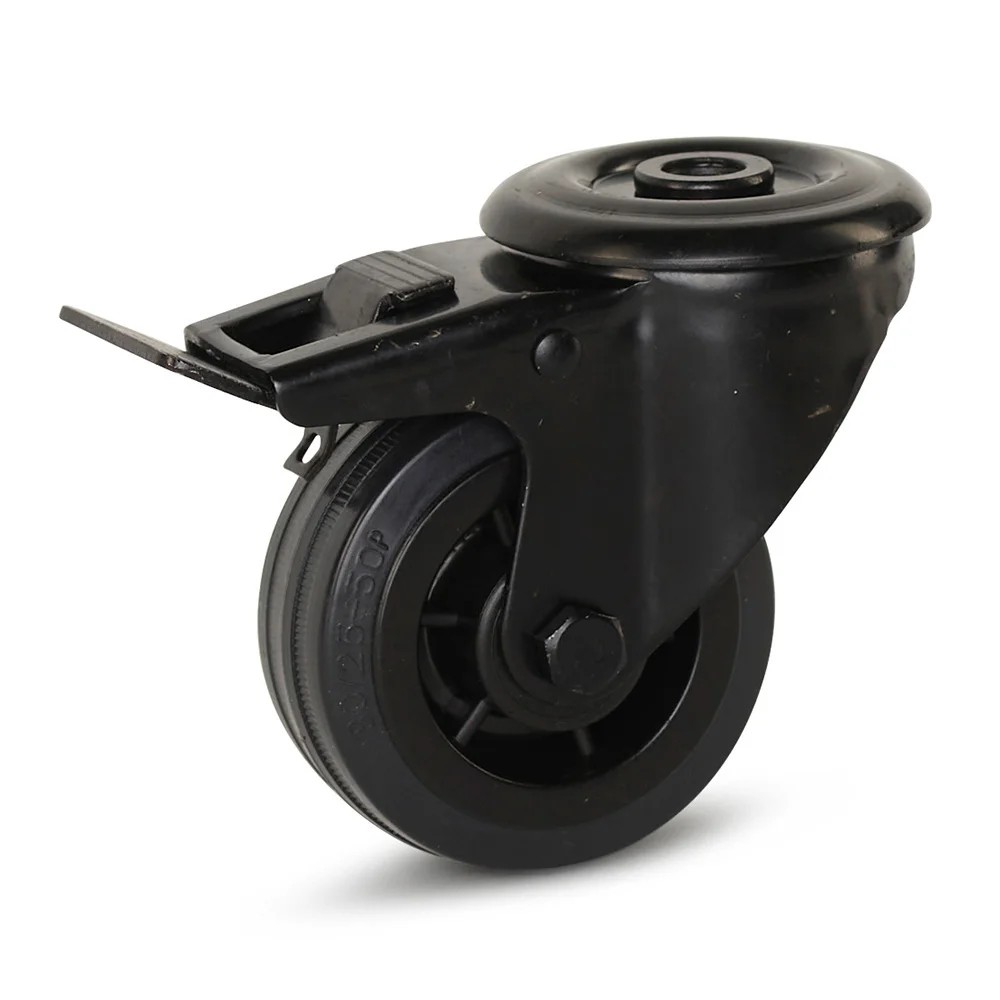 Geremd zwenkwiel zwart rubber - Ø80mm - 60kg draagkracht Geremd zwenkwiel zwart rubber - Ø80mm - 60kg draagkracht