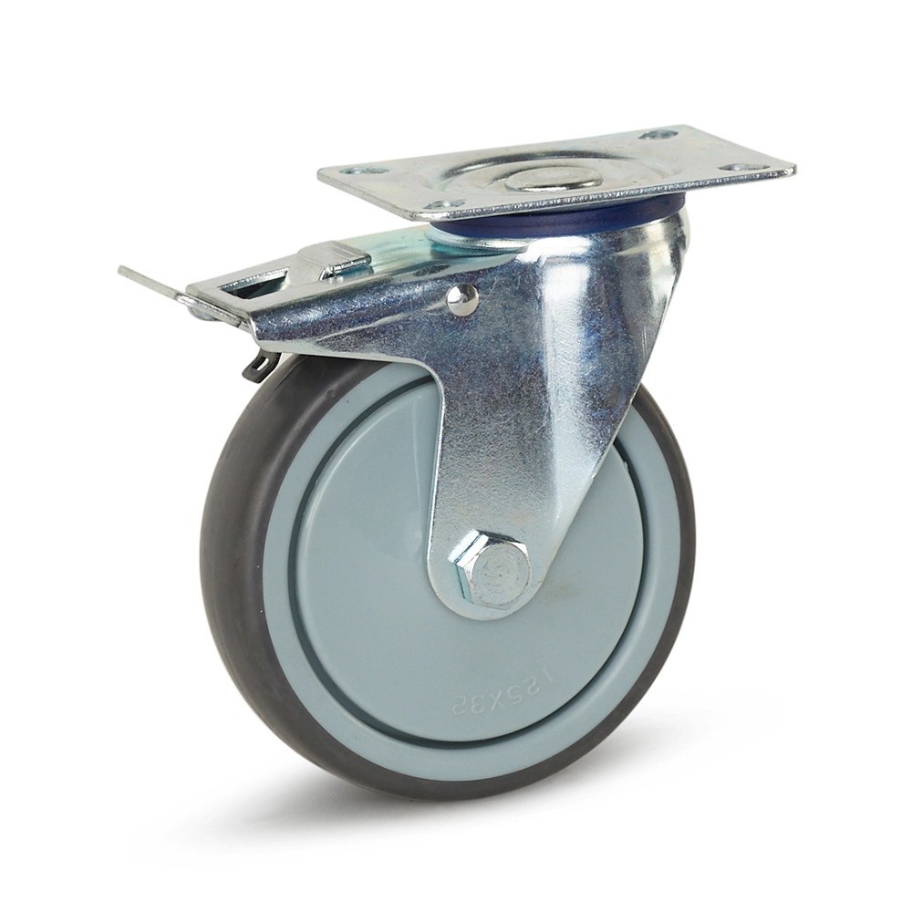 Zwenkwiel geremd met topplaat - 125mm - 130kg draagvermogen Zwenkwiel geremd met topplaat - 125mm - 130kg draagvermogen