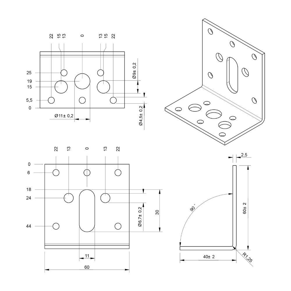 Hoekanker vlak 40 x 60 x 60 x 2.5 mm zwart | FixMasters Hoekanker vlak 40 x 60 x 60 x 2.5 mm zwart | FixMasters