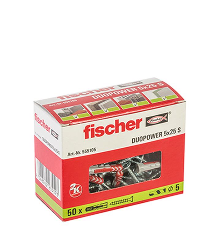 Fischer DuoPower S Universele Plug 5x25mm met schroeven - 50 stuks Fischer DuoPower S Universele Plug 5x25mm met schroeven - 50 stuks