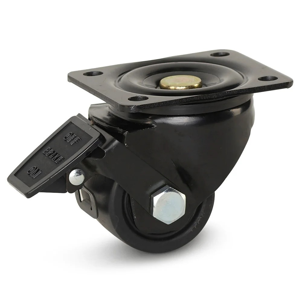 Zwart nylon zwaarlast zwenkwiel geremd met topplaat - 65mm - 500kg