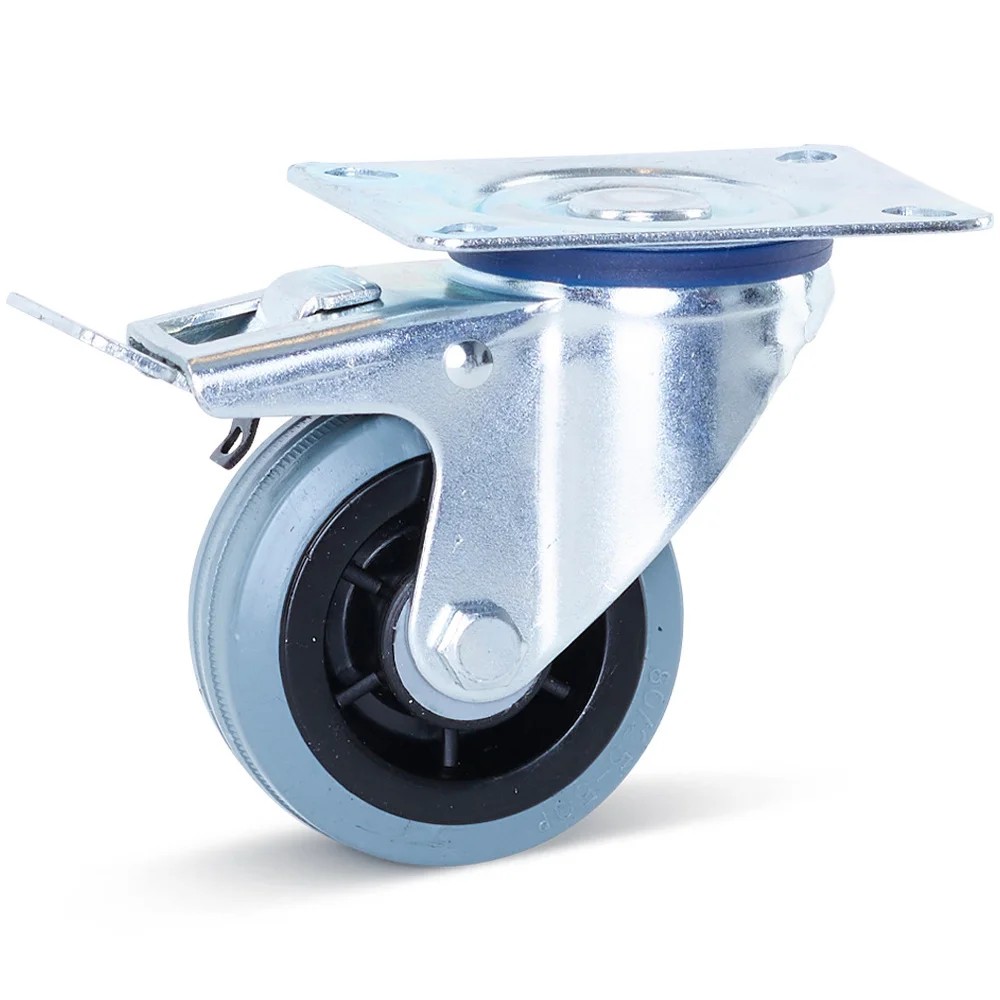 Zwenkwiel rubber geremd grijs 80mm topplaat - 60kg - Streeploos Zwenkwiel rubber geremd grijs 80mm topplaat - 60kg - Streeploos