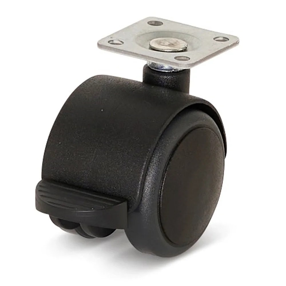 Premium meubelwiel met remfunctie, 50mm, PU loopvlak, topplaat 36,5x36,5mm