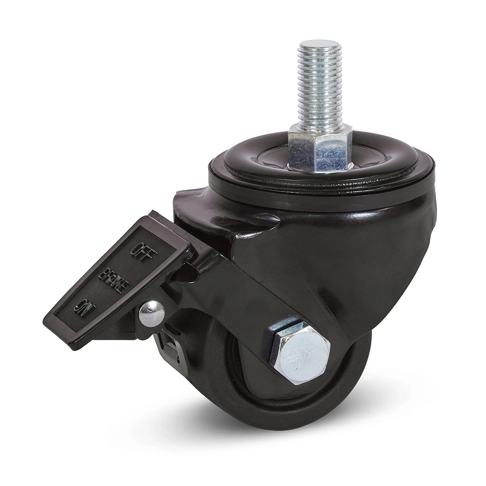 Zwart nylon zwaarlast zwenkwiel geremd met schroefdraad - 65mm - 500kg Zwart nylon zwaarlast zwenkwiel geremd met schroefdraad - 65mm - 500kg