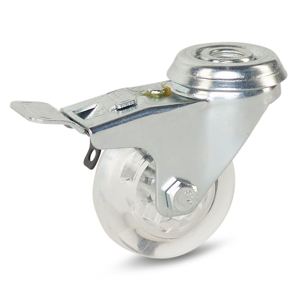 Transparant Meubel zwenkwiel geremd met centraal gat - 50mm - 50kg Transparant Meubel zwenkwiel geremd met centraal gat - 50mm - 50kg